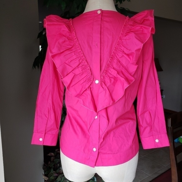 NEW Guest Editor Bright Pink V Ruffle Top XS - Picture 3 of 6